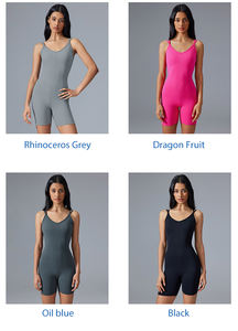 Femmes col en V poitrine coussin sport body pour été Fitness respirant tricoté cyclisme suspendu sangle Shorts Yoga combinaison - Product Image 5