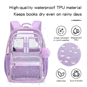 Cusangel di alta qualità TPU trasparente zaino da viaggio per ragazze zaino di grande capacità borsa da scuola trasparente per studenti viola - Product Image 4