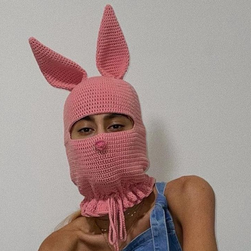 Y2k Knit Balaclava Face Mask for Women Men Bunny Ear Horn  display picture 1