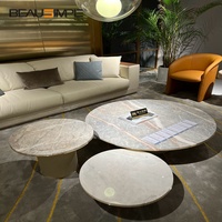 Table basse de salon Table basse nordique en marbre travertin en pierre naturelle solide