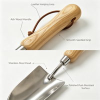 Ensemble d'outils de jardinage en acier inoxydable avec manche en bois : truelle, fourche, râteau, pelle manuelle pour le jardinage en extérieur