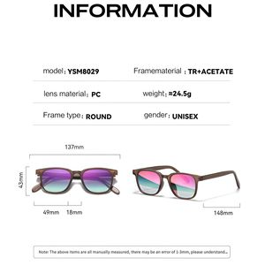 Lunettes de soleil TR90 Sunray, lunettes de vue tendance, film vintage coloré, épaisses, tendance, verres polarisés UV400, pour femmes et hommes - Product Image 4