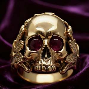 Golden Skull <b>Ring</b> With <b>Ruby</b> Eyes Bezel Setting Punk Jewelry <b>For</b> Halloween <b>Men</b> Women - Product Image 3