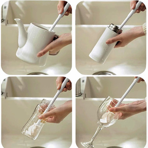 Silicone Cup <b>Brush</b> Long Handle White For Bottle Cleaning With Foldable Head - Product Image 3