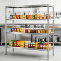 Étagère utilitaire commerciale à quatre niveaux, plaque épaissie, capacité de charge accrue, rayonnage métallique pour cuisine et entrepôt
