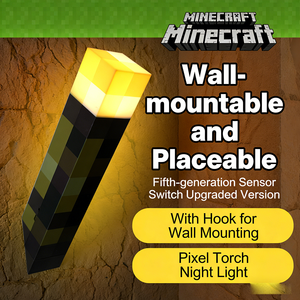 Lámpara de Antorcha Pixel de <span class=keywords><strong>Minecraft</strong></span>, 7 Colores Cambiantes y 3 Modos de Intensidad Regulable, Montaje en Pared y Soporte Independiente, Decoración para Dormitorio y Sala de Juegos para Niños - Product Image 2