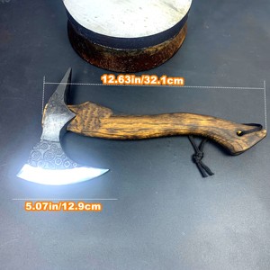 Ascia da Campeggio Artigianale in Acciaio al Manganese 65, Ascia Professionale con Manico Curvo in <span class=keywords><strong>Legno</strong></span> di Quercia e Fodero in Pelle PU - Product Image 5