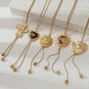 Collar con Colgante de Sol, Corazón y Cruz de Acero Inoxidable Chapado en Oro de 18K Estilo Vintage, Cadena Ajustable Tipo Bolo/Serpiente, Joyería para Mujer 2026 - Product Image 3