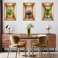 Effet 3D plante en pot triptyque peinture escalier décoration peinture hôtel Restaurant mur plante autocollants chambre salon