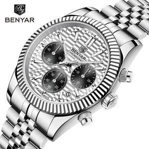 Montre pour homme Benyar S001, calendrier, aiguilles lumineuses, marque haut de gamme, <span class=keywords><strong>chronographe</strong></span> multifonction, montre pour homme d'affaires, montre en acier inoxydable, luxe - Product Image 2