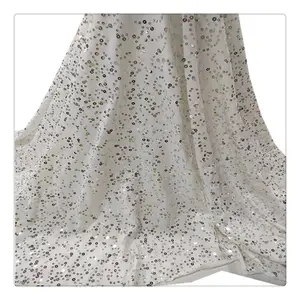 heavy beaded luxury 3d lace fabric with sequence white stretch jersey sequin fabric with stones