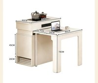 Table de salle à manger îlot moderne extensible et rétractable, finition crème, avec miroir, en bois massif et pierre frittée, multifonctionnelle avec rangement, pour 6 personnes, petite taille