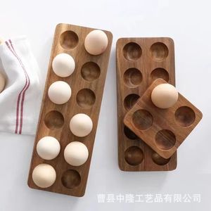 Organizador de Huevos de Madera de Acacia con Divisiones para Conservación de Frescura en el Refrigerador, Diseño Minimalista - Product Image 2