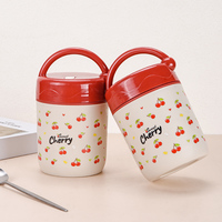 Boîte à bento mignonne à motif cerise avec doublure en acier inoxydable 410 et couvercle anti-fuite, conteneur alimentaire isotherme pour les repas au bureau et à l'école