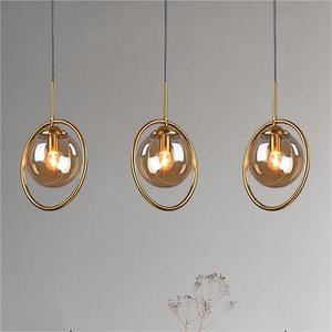 Petit lustre de chambre à coucher, lampe de chevet, luxe, loft, simple, moderne, boule de verre ronde, lustre de salle à manger, ambre, E27, suspension - Product Image 2