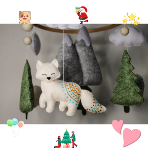 Motif de couture <span class=keywords><strong>mobile</strong></span> pour berceau en feutre de laine | Montagnes, nuages, renards, ours, arbre pour ornements de chambre de bébé - Product Image 6