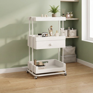 Chariot de Salon Blanc Crème à Roulettes, Meuble de Rangement Métallique avec Tiroir pour Studio de Beauté - Product Image 6