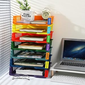 Office Desktop Stationery Organizer Multi-layer Storage Rack Paper <b>File</b> <b>Document</b> Sorter Container Stacked Plastic Basket - Product Image 5