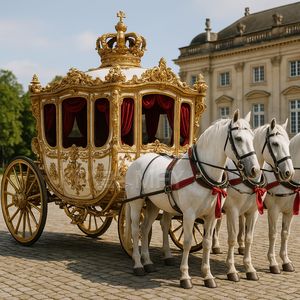 2025 OEM Calèche royale à chevaux électrique dorée sculptée pour mariage En vente - Product Image 2