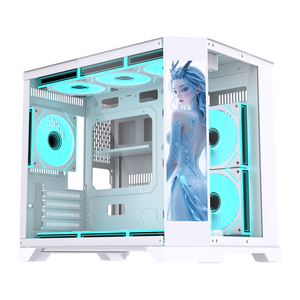 Lovingcool chơi game PC giữa tháp trường hợp máy tính M-ATX/MINI-ITX PC Tủ tùy chỉnh Tempered Glass Trắng PC Trường hợp với màn hình LCD - Product Image 1