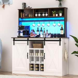 Muebles para el hogar gabinete de vino de granja con almacenamiento y luces LED, estante de vino de madera - Product Image 5