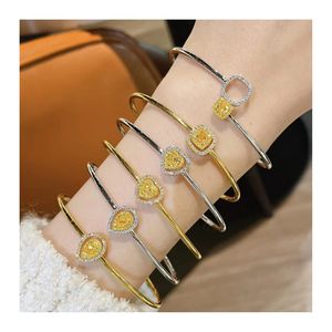 Xinfly 18k Pure Gold 0.379ct Natural Yellow Diamond Heart Cuff Bangle Elastic Jewelry <b>Bracelets</b> - Product Image 1