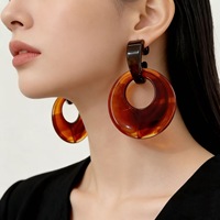 Boucles d'oreilles pendantes géométriques en résine acrylique et lucite, style écaille de tortue marron, vintage, pour femme
