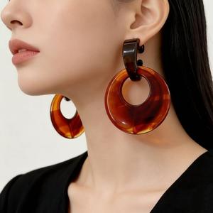 Pendientes Geométricos de Acrílico con Diseño de Caparazón de Tortuga Marrón, Estilo Vintage, Pendientes Colgantes de Moda para Mujer - Product Image 3
