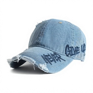 4U Denim Baseball <b>Cap</b> Distressed Ripped Style With Star Embellishment Unisex Adjustable Fit Street Fashion <b>Hat</b> - Product Image 3