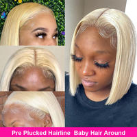 Perruque Bob Blonde 613 en Cheveux Humains, Perruques Courtes Bob Colorées avec Dentelle Frontale HD pour Femmes Noires, Fournisseur de Perruques Courtes Bob en Cheveux Humains