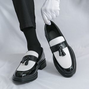 Chaussures habillées pour <span class=keywords><strong>homme</strong></span> en cuir marron <span class=keywords><strong>marine</strong></span> contrasté, à enfiler, antidérapantes, respirantes, à bout pointu, pour le bureau, les mariages, printemps, été, automne, hiver - Product Image 6