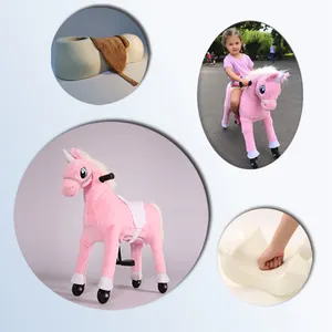 MaxFun mainan kuda goyang, boneka unicorn bayi dengan roda hewan dalam ruangan kursi mewah hewan berkendara