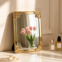 Miroir de courtoisie carré baroque vintage pliable, doré électrolytique, pour table ou bureau