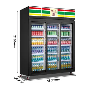 MUXUE refrigerador de cerveja comercial com três portas de vidro, refrigerador vertical para bebidas e varejo