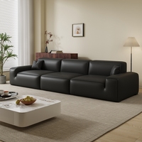 Nouveau grand canapé sectionnel carré en cuir noir avec structure en bois massif, design moderne, rembourrage écologique pour usage hôtelier