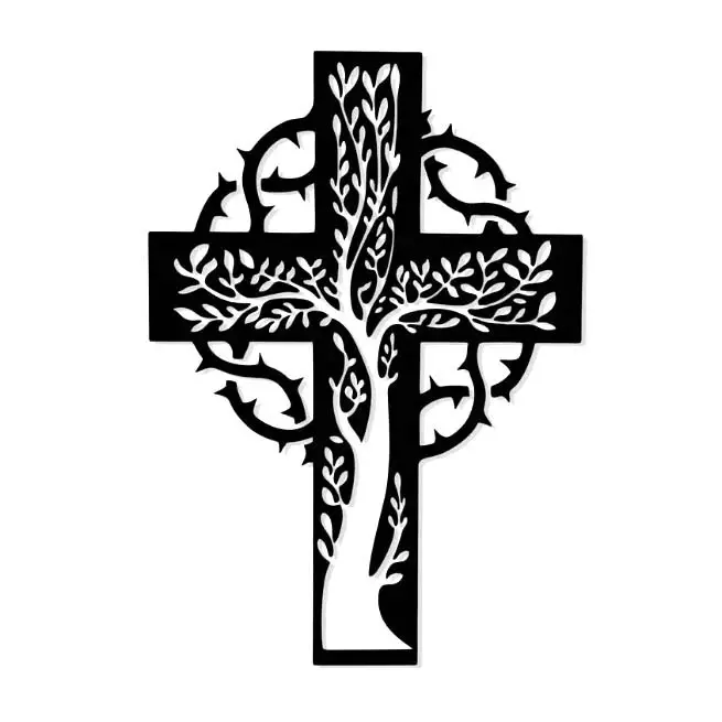 Vente en gros métal noir dieu logo décoration croix arbre de vie symbole religieux cuisine décoration maison