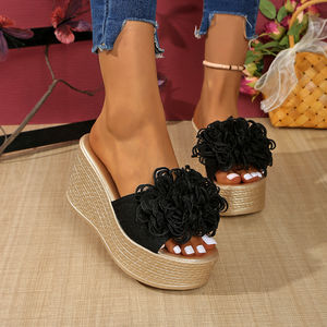 Nouvelles sandales d'été compensées à plateforme pour femmes, grande taille, avec nœud et semelle épaisse, vente en gros transfrontalière 733 - Product Image 5