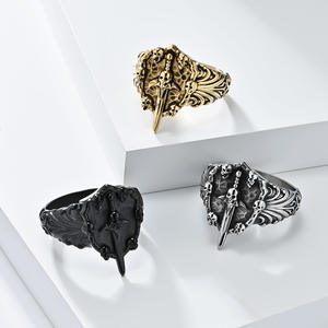 Anillo retro con forma de espada y calavera para hombre, en plata, oro, negro, titanio y acero, joyería de moda, estilo punk, hip hop, accesorio de regalo. - Product Image 1