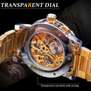 Nouvelle Arrivée <span class=keywords><strong>2022</strong></span> : Montre Mécanique Squelette Homme en Acier Doré, Classique, avec Strass, Cadran Analogique Chiffres Romains et Lumineuse - Product Image 6