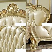 Europäisches Luxus-Doppelbett/Queensize-Bett-Set 1,8m Champagner-Gold Hochwertiges Prinzessinnen-Lederbett aus Massivholz mit Schnitzereien für Zuhause und Hotel