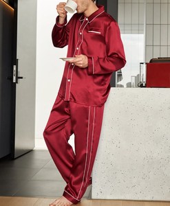ชุดนอนผ้าไหมสำหรับผู้ชายชุดนอนแขนยาวมีกระดุมสองแถวแบบหรูหรา - Product Image 6