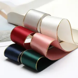 Ribbon Satin Ribbon High Quality Polyester Double Face Satin Ribbon With Double Gold Edge