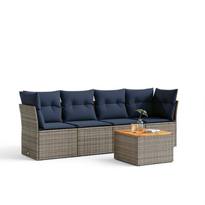 Conjunto de Sofás de Patio de Ratán Sintético Gris, 5 Plazas, Muebles de Exterior Duraderos, Diseño Contemporáneo - Product Image 1