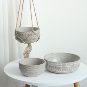 Jardinière suspendue en ciment naturel d'intérieur au design moderne, support de corde pour <span class=keywords><strong>balcon</strong></span>, <span class=keywords><strong>kit</strong></span> de décoration pour jardin et maison en forme de panier inclus - Product Image 6