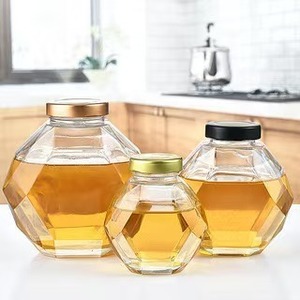 Wholesale Hexagon-Shaped Clear Glass <b>Storage</b> Honey Jar with Bamboo Wood Lid Custom Logo for <b>Kitchen</b> Use - Product Image 3
