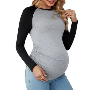Wholesale Soft Maternity Clothing Fitness Longsleeve Pregnant Women Tee Pregnancy Tops Yoga T shirt