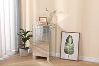 Table de chevet moderne miroir à 4 tiroirs avec poignées en cristal, finition champagne argenté, pour chambre et salon