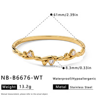 Bracelet jonc populaire en acier inoxydable plaqué or 18 carats avec zircon incrusté en forme de cœur, bijoux pour femmes, simple et inaltérable