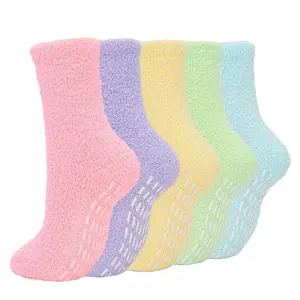 5 Colors pack Cozy Warm Socks Fuzzy Nonslip Spa Socks With Grips