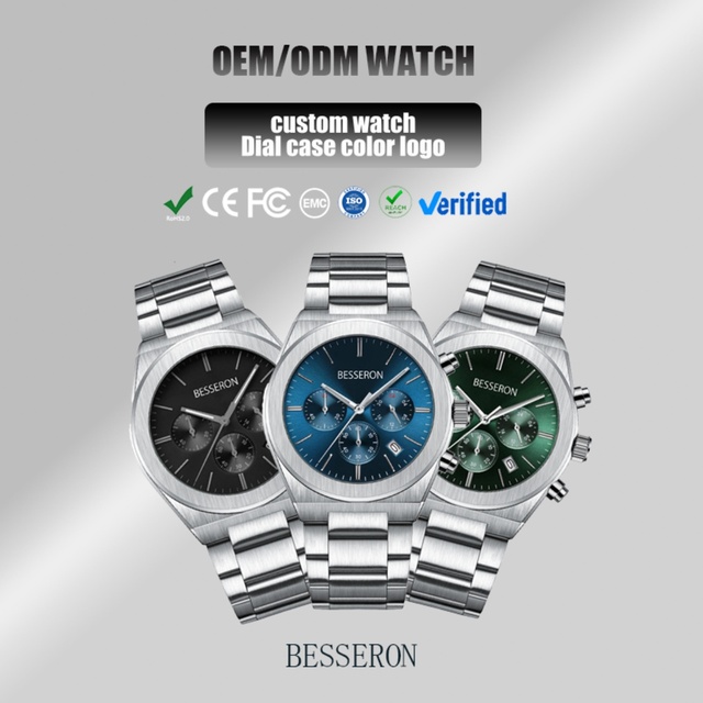 OEM New Arrivals Fashion Men's Stainless Steel Quartz Watch 5ATM Waterproof Leather/Silicone Band Chronograph Sports Wholesale